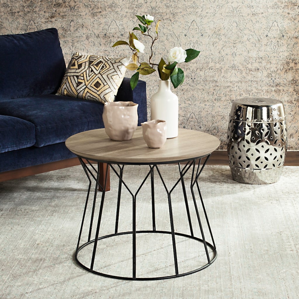 SAFAVIEH Honorat Mid-Century Modern Light Grey / Black End Table - 23.6" x 23.6" x 18.5" - 24Wx24Dx19H