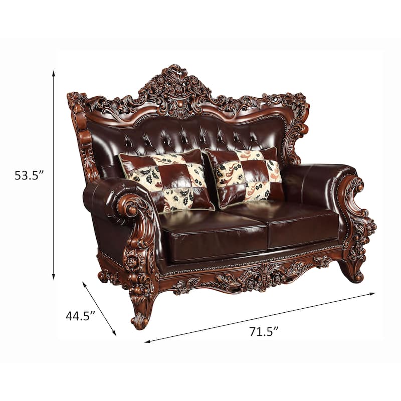 Exxor Espresso and Walnut Loveseat with 2 Accent Pillow