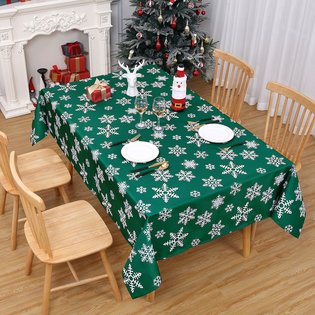 Christmas Rectangular Tablecloth Xmas Table Covers for Kitchen Dining Room Table Decor, Green