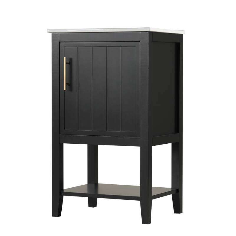20" Bathroom Vanity with Sink, Soft Closing Door, Storage Rack & Open Shelf - Modern Grey Freestanding Cabinet