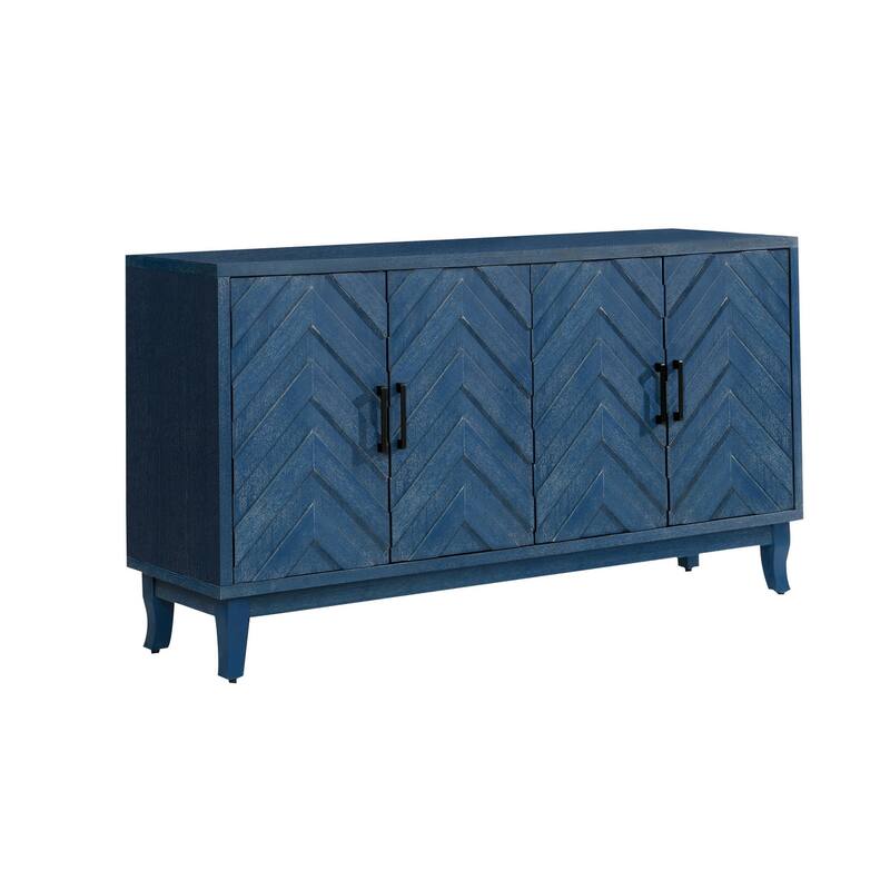 HomeRoots 60" Blue Textural Chevron Distressed Wood Sideboard with Four Doors - 59.8' X '32.3' X '15.5