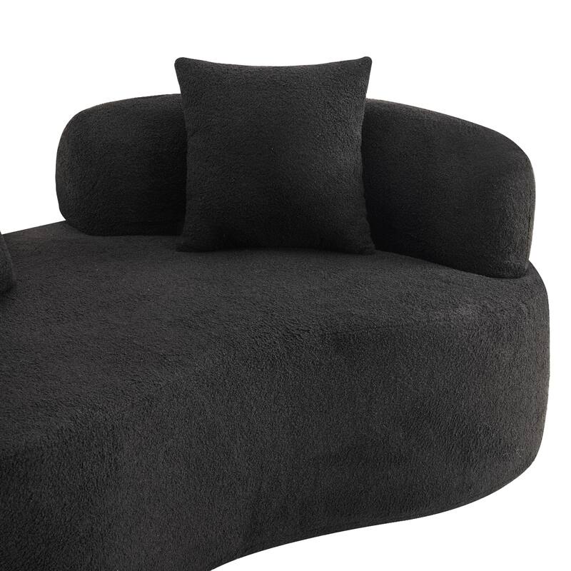 Curved Loveseat Sofa with 2 Pillows, Full Compression Sponge Boneless Floor Couch, Teddy Velvet Upholstered Cloud Couch