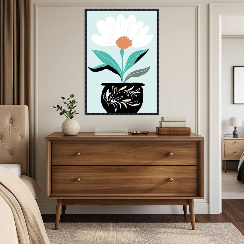 A Big Flower in a Black Vase by Casa Cartissi Framed Canvas Wall Art Print