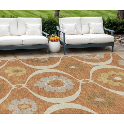 HomeRoots Medallion Transitional Rectangle Outdoor Rug
