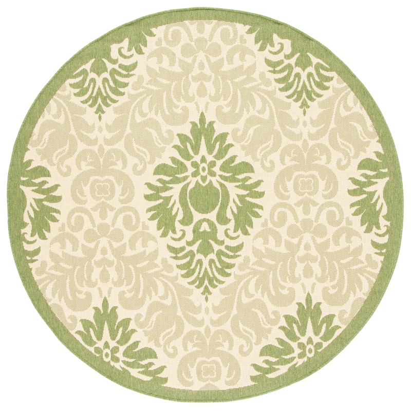 SAFAVIEH Courtyard Willene Boho Indoor/ Outdoor Waterproof Patio Backyard Rug - 6'7" Round - Natural/Olive