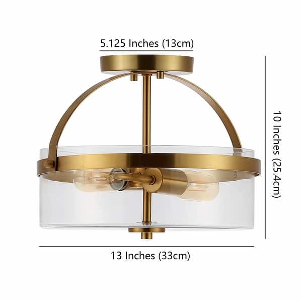 dimension image slide 1 of 2, SAFAVIEH Lighting Nensor LED 2-light Flush Mount - 13" W x 13" L x 10" H
