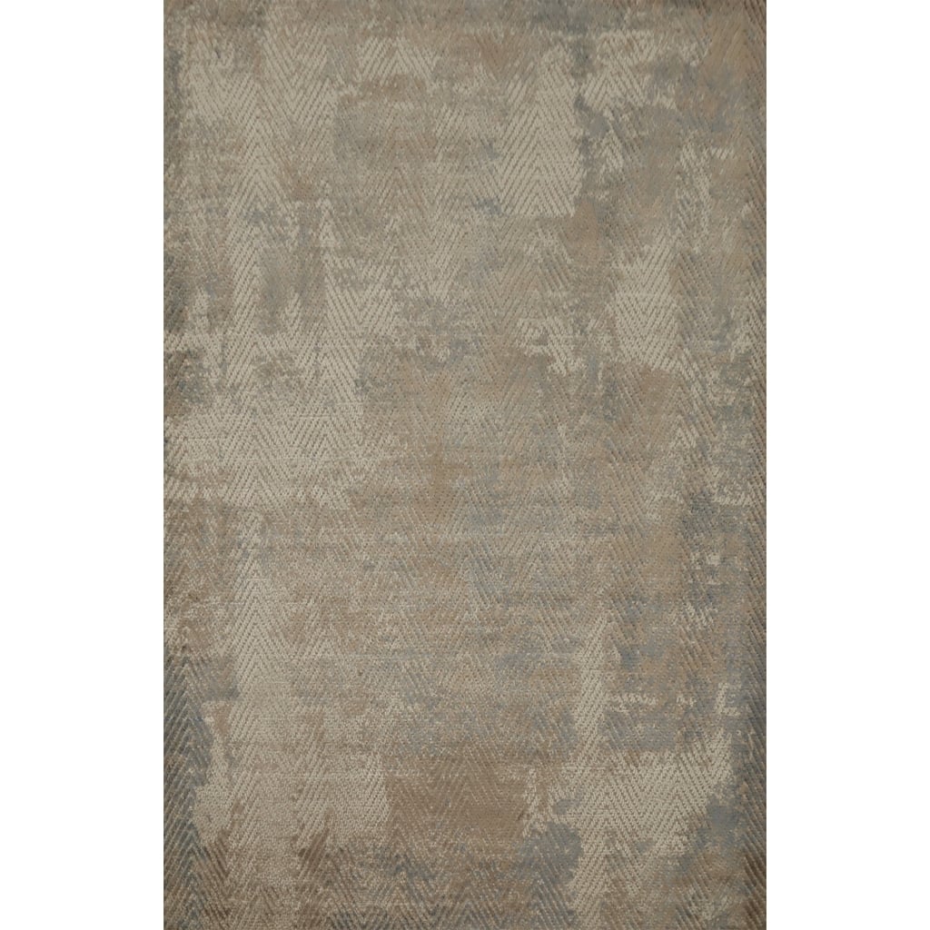 Hand Knotted Oriental Viscose Silk Carpet Modern All-Over Beige & Ivories Abstract Area Rug - 7' 9'' X 5' 10''