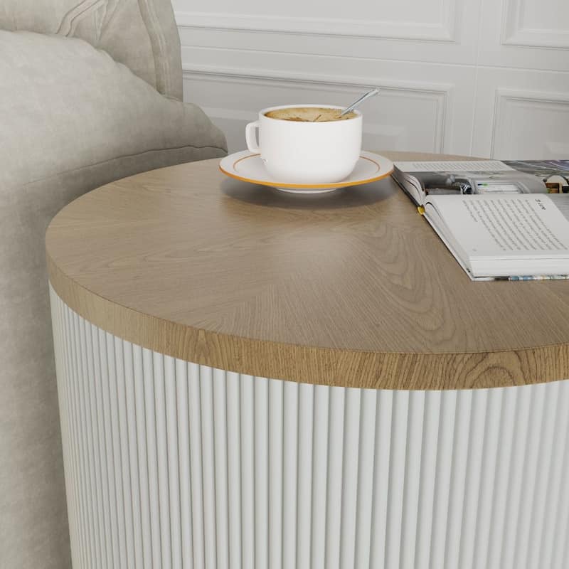 Modern Round Coffee Table，Wood Coffee Table, Solid Wood Veneer, For Living Room, Gray