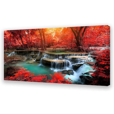 Wall Art Decor Canvas Print Picture Red Forest Waterfalls