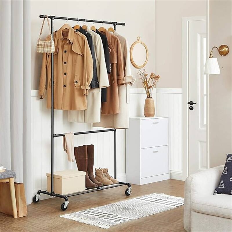Industrial Double Rod Metal Clothing Rack for Hanging Clothes - 19.3"D x 51.2"W x 78"H