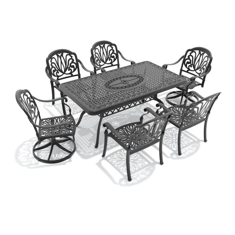 7-Piece Outdoor Dining Set with 1 Table and 6 Chairs, All-Weather Aluminum Outdoor Patio Sets