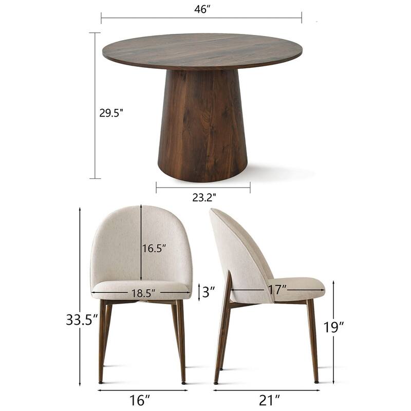 Modern Dining Set with Walnut Look Table and Upholstered Chairs for 4