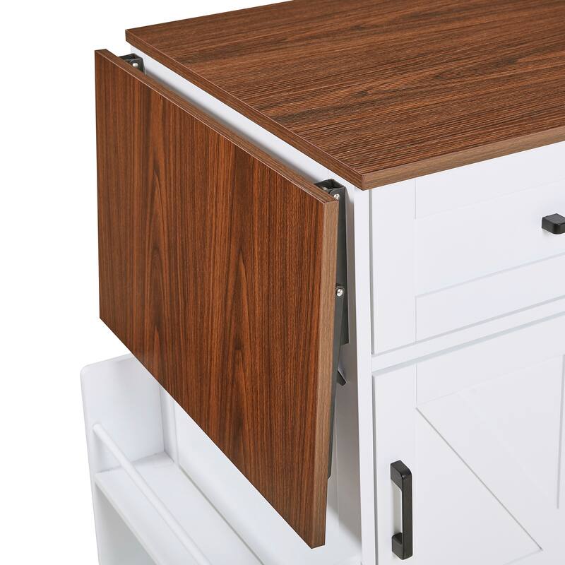 39.3" Kitchen Island with Drop Leaf, Kitchen Storage Island with Open Side Rack, One Drawer, Towel Rack, with Lockable Wheels