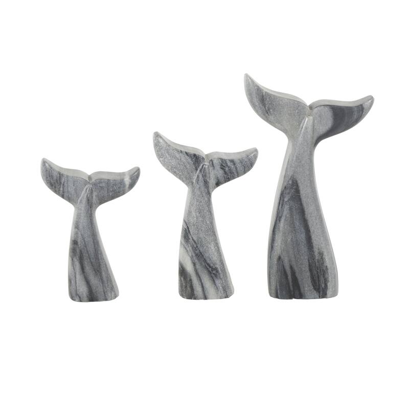 Marble Whale Tail Decorative Sculpture - Set of 3 White or Gray - Roche River Decor - Gray
