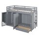 preview thumbnail 8 of 18, Gray Twin Solid Wood Loft Bed with Drawer & Wardrobes