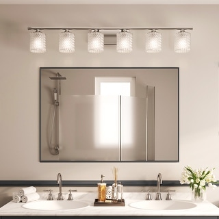 Acroma 6-light 45In Modern Crystal Chrome Bathroom Vanity Light - 45 inches