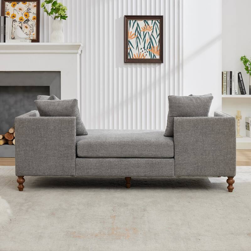75.2"Wide Upholstered Chaise Lounge with Nailheads, Sleeper Sofa Couch With 4 Throw Pillows & 2 Bolsters, Rubberwood Legs