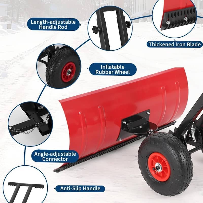 Heavy Duty 30-Inch Wheeled Snow Shovel with Adjustable Ergonomic Handle