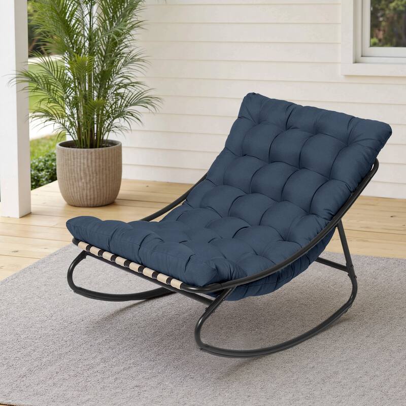 Outdoor Metal Frame Rocking Chair with Water-Resistant Cushions