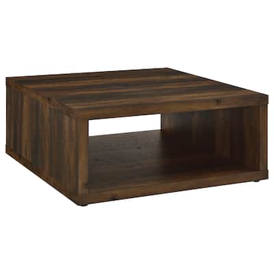 Rizz Coffee Table, Square Cube Design Open Shelf, 36 Inch Dark Brown