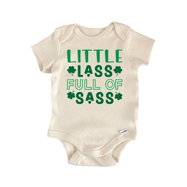 slide 2 of 6, Little Lass Full Of Sass St. Patrick's Day -- Baby Boy Girl Clothes Bodysuit Funny Blue - 0-3M