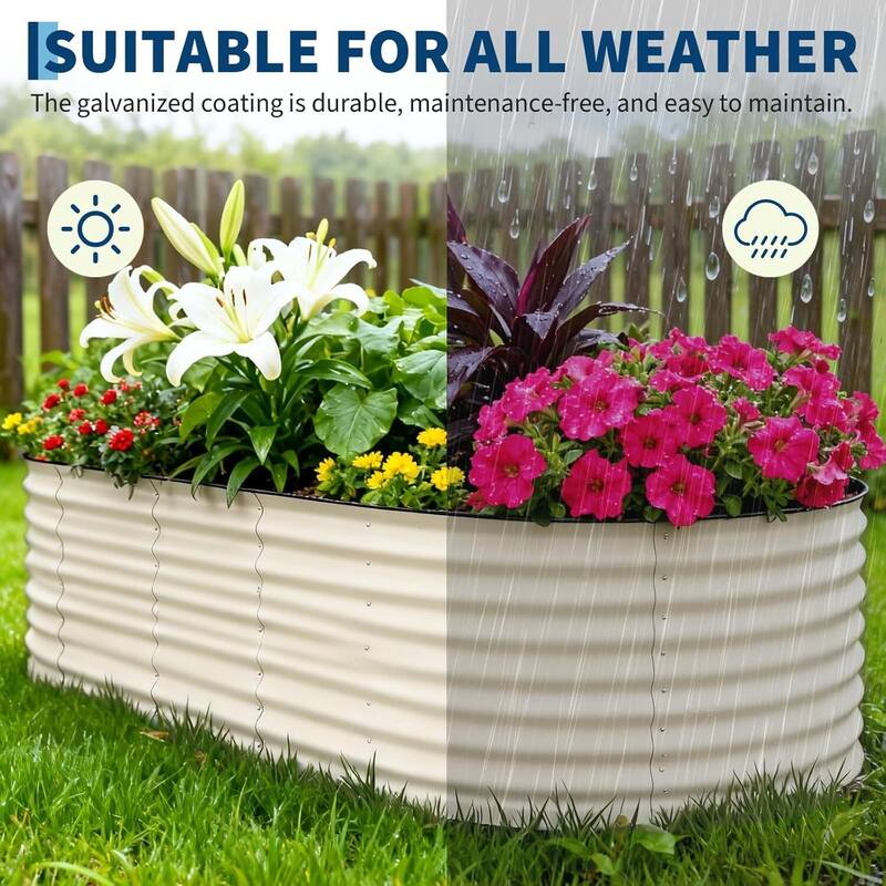 8x4x2 FT Galvanized Steel Raised Garden Bed, Planter for Vegetables, Flowers with Anti-Cut Strips - N/A