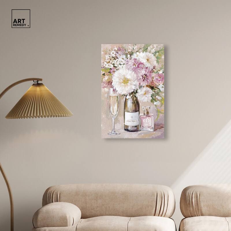 Light Floral Champagne Vase Canvas by Art Remedy, Gallery Wrapped