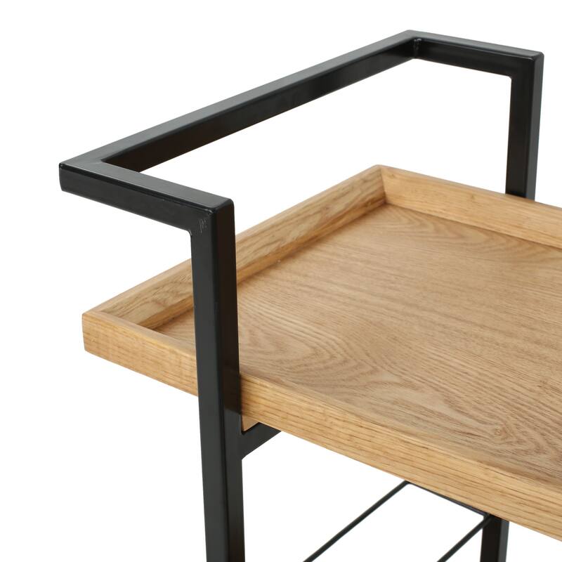 Roomfitters Modern Industrial Bar Cart with Rolling Casters and Wine Bottle Holders, Natural