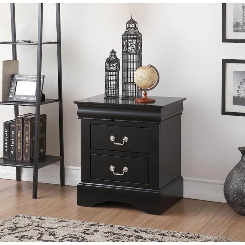 Transitional Style 2-Drawer Nightstand, Metal Handle