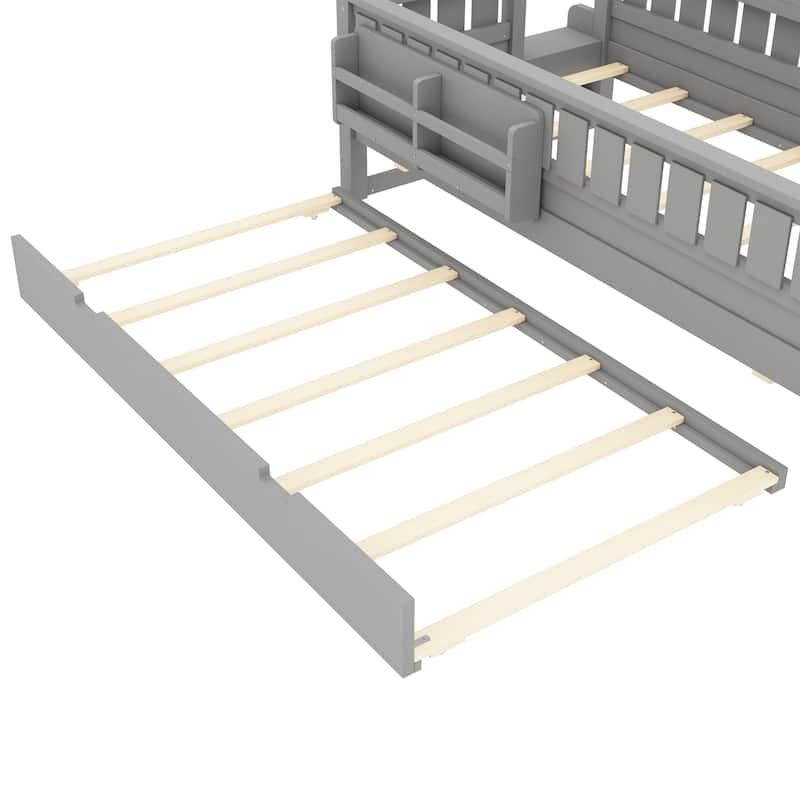 Full/Twin Loft Bed with Bookshelves, Safety Stairs & Trundle