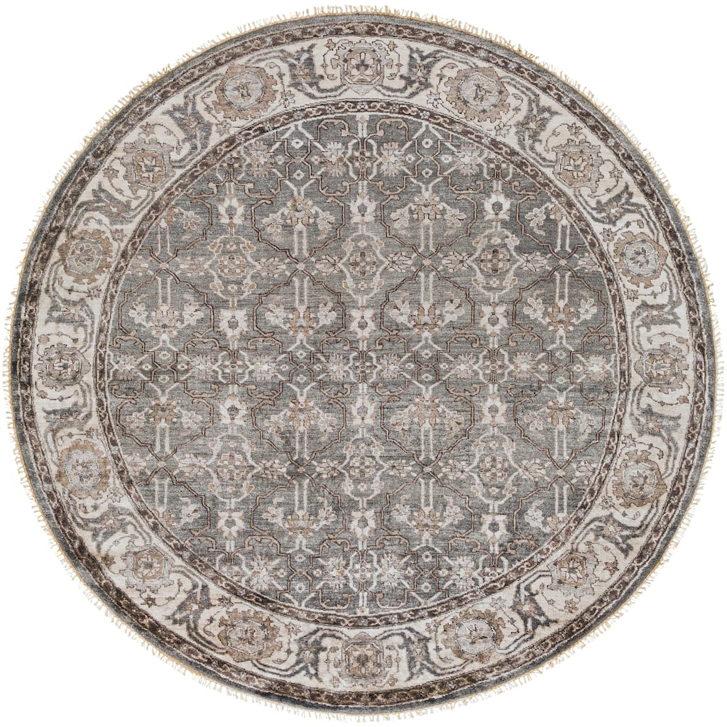 Hand-Knotted Bingham Border Viscose Area Rug - 8' Round