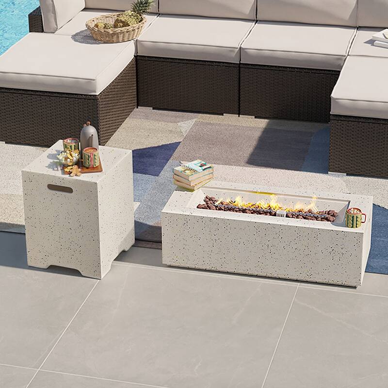 COSIEST Outdoor Patio Rectangle Fire Pit with Tank Cover Table - 42" W x 17" L x 13" H