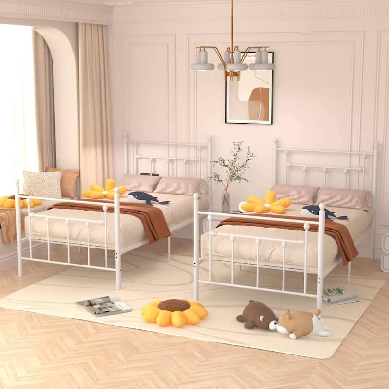 VECELO Modern Metal Platform Bed Frame,Twin Size Bed Set of 2