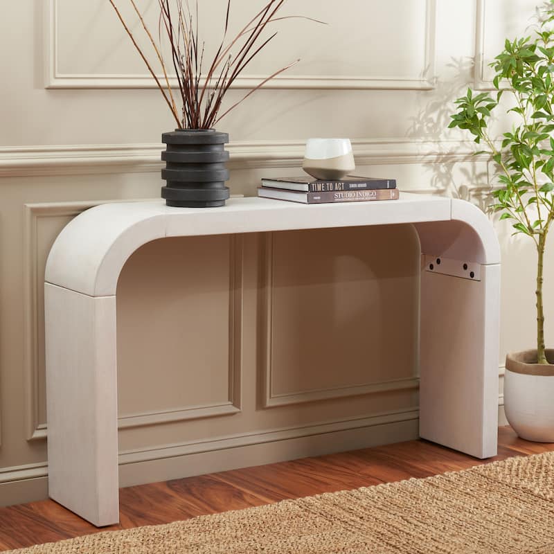 SAFAVIEH Liasonya Curved Console Table - 52" W x 12" D x 31" H - White Washed