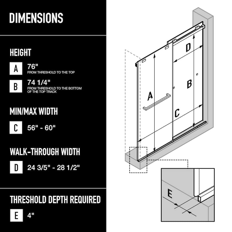 VIGO Houston Frameless Sliding Door