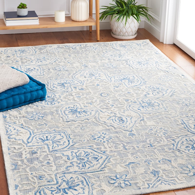 SAFAVIEH Handmade Trace Katina Floral Wool Rug - 5' x 8' - Blue/Ivory