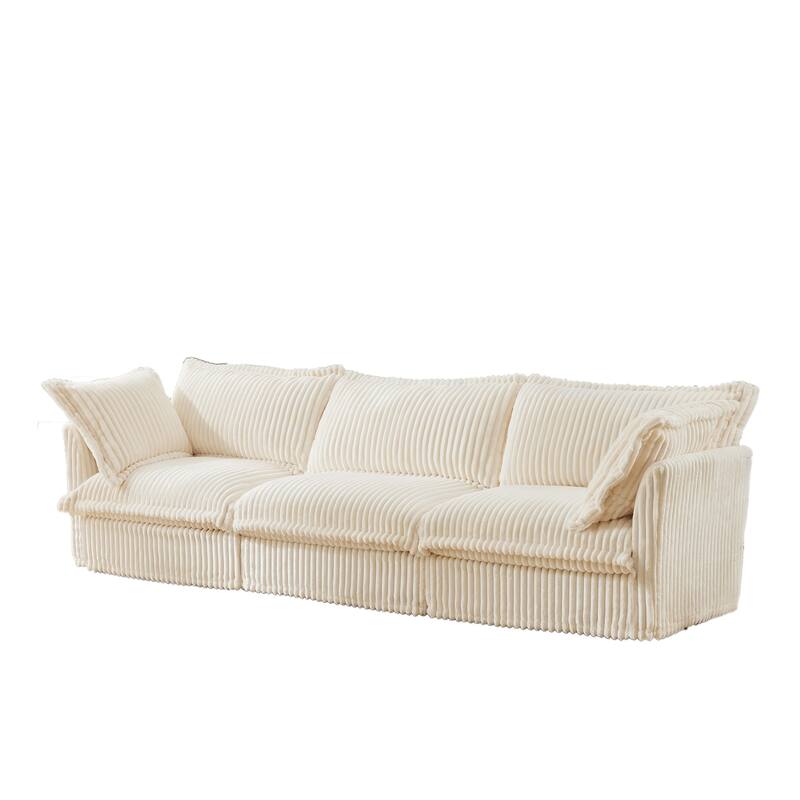 120" Corduroy Upholstered Sectional Sofa Couch with Multiple Pillows