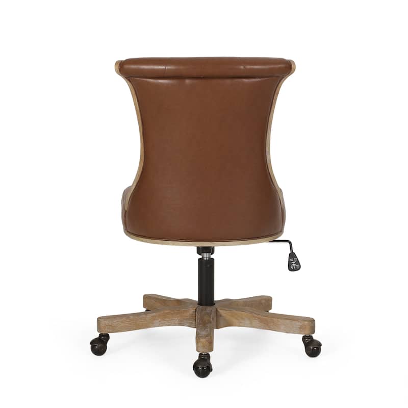 Roomfitters Upholstered Swivel Office Desk Chair with Adjustable Height and Wood Frame