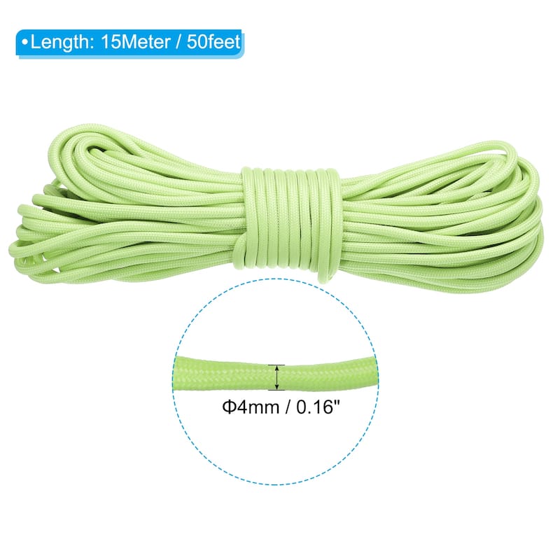 Luminous Paracord 4mm Camping Paracord Rope Glow in The Dark - Light Green - 50 Feet