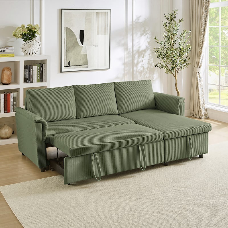 Modern 2-Seater Sofa L-Shaped Sleeper Sofa with 2 Pillows Storage Chaise and Adjustable Backrest, for Living Room