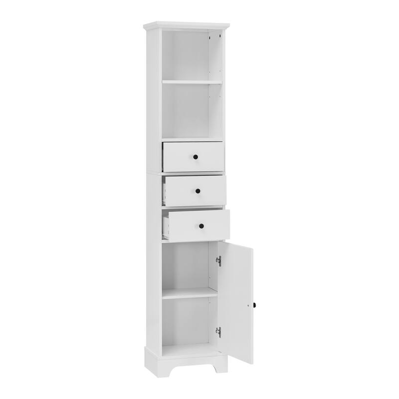 Tall Bathroom Cabinet, Freestanding Storage Cabinet with 3 Drawers and Adjustable Shelf, MDF Board with Painted Finish