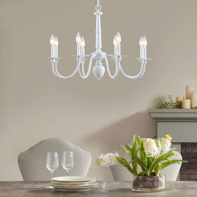 Martha Stewart Amelia 8-Light Traditional Metal Chandelier - Glossy White