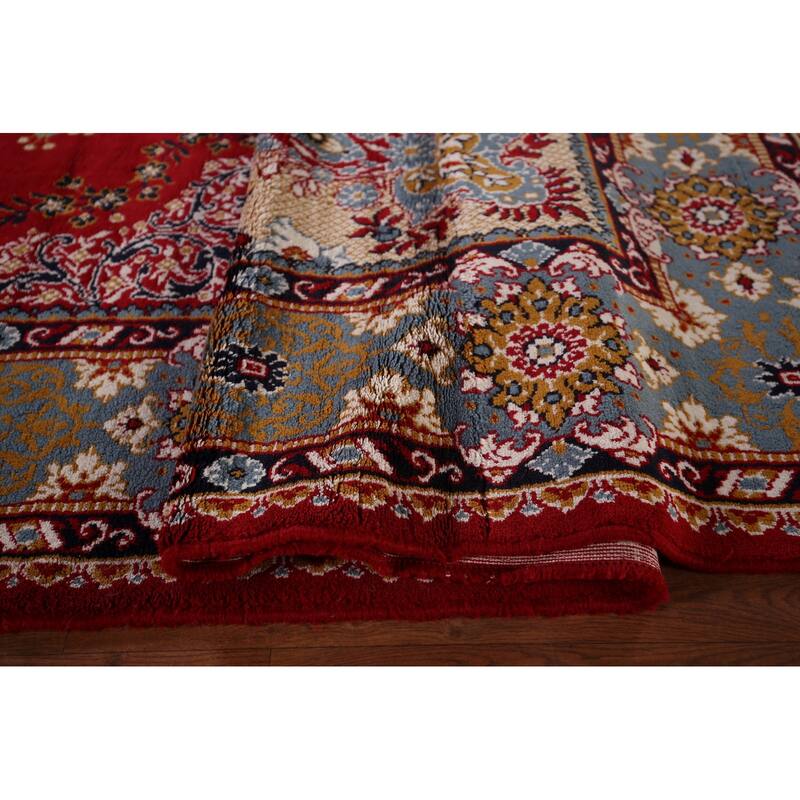 Paisley Red Floral Kashan Turkish Area Rug Bedroom Machine Made Carpet - 9'8" x 12'9"