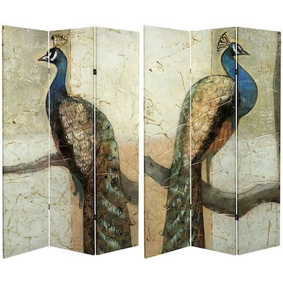 Handmade 6' Double Sided Peacocks Canvas Room Divider