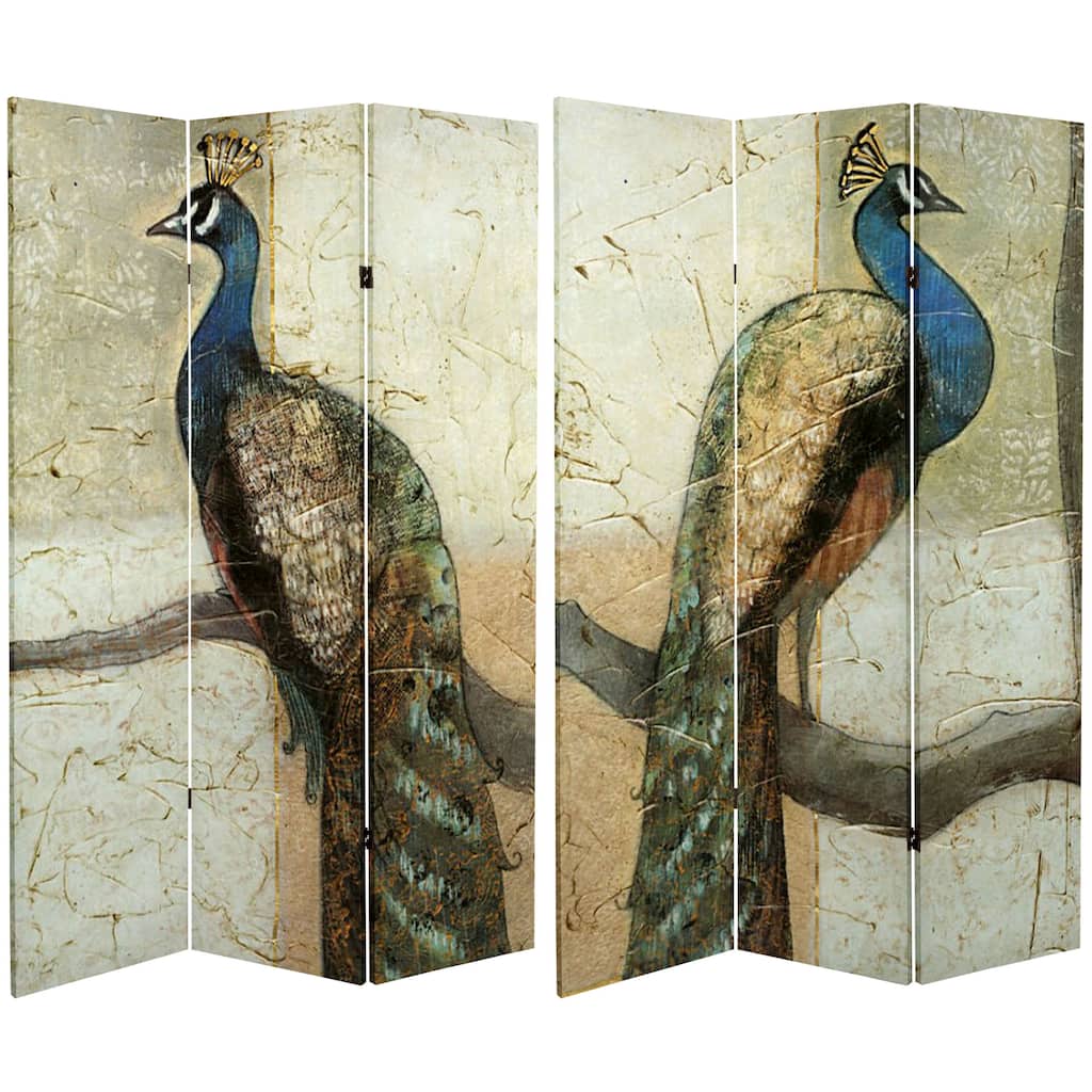 Handmade 6' Double Sided Peacocks Canvas Room Divider