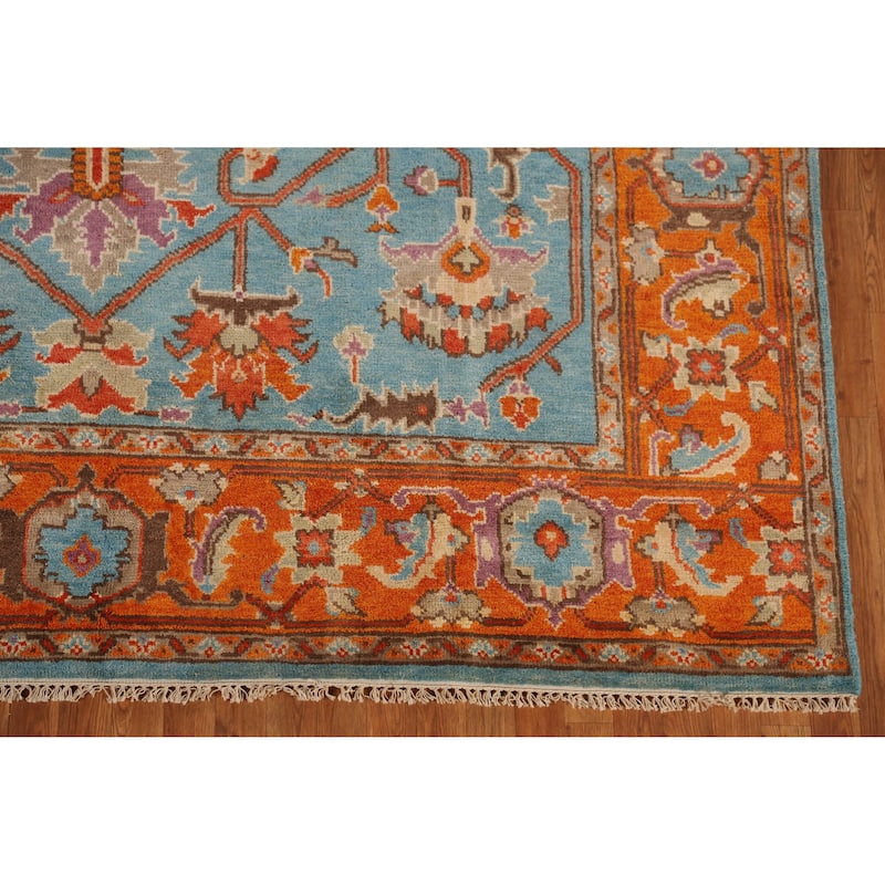 Blue Heriz Serapi Indian Area Rug Hand-Knotted Traditional Wool Carpet - 8'10" x 11'9"