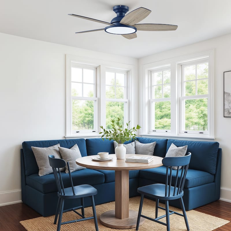 5 - Blade Low Profile Flush Mount Modern Ceiling Fan with LED Light and Remote