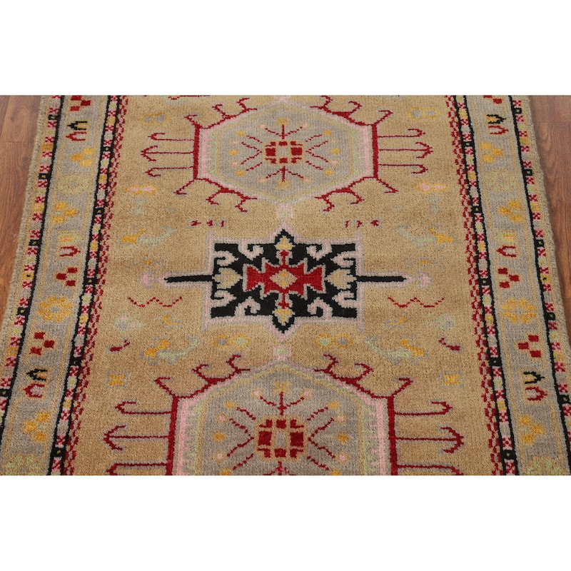 Geometric Khotan Foyer Rug Handmade Oriental Wool Carpet - 3'1" x 4'11"