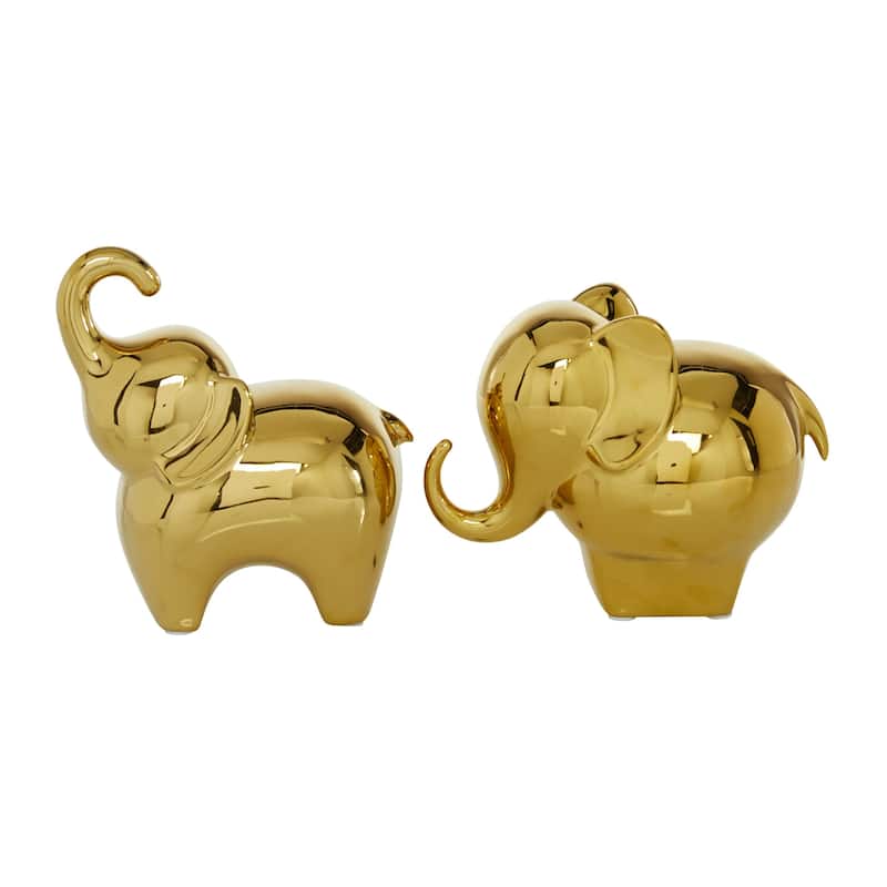 The Novogratz Gold, Silver, Black, White or Multi Colored Porcelain Ceramic Elephant Decorative Sculpture (Set of 2)