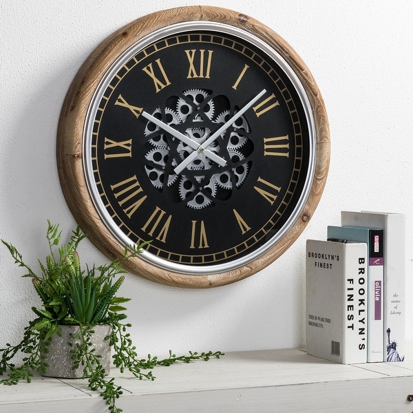 Glitzhome 20.5"D Vintage Industral Firwood Wall Clock with Moving Gears. Opens flyout.